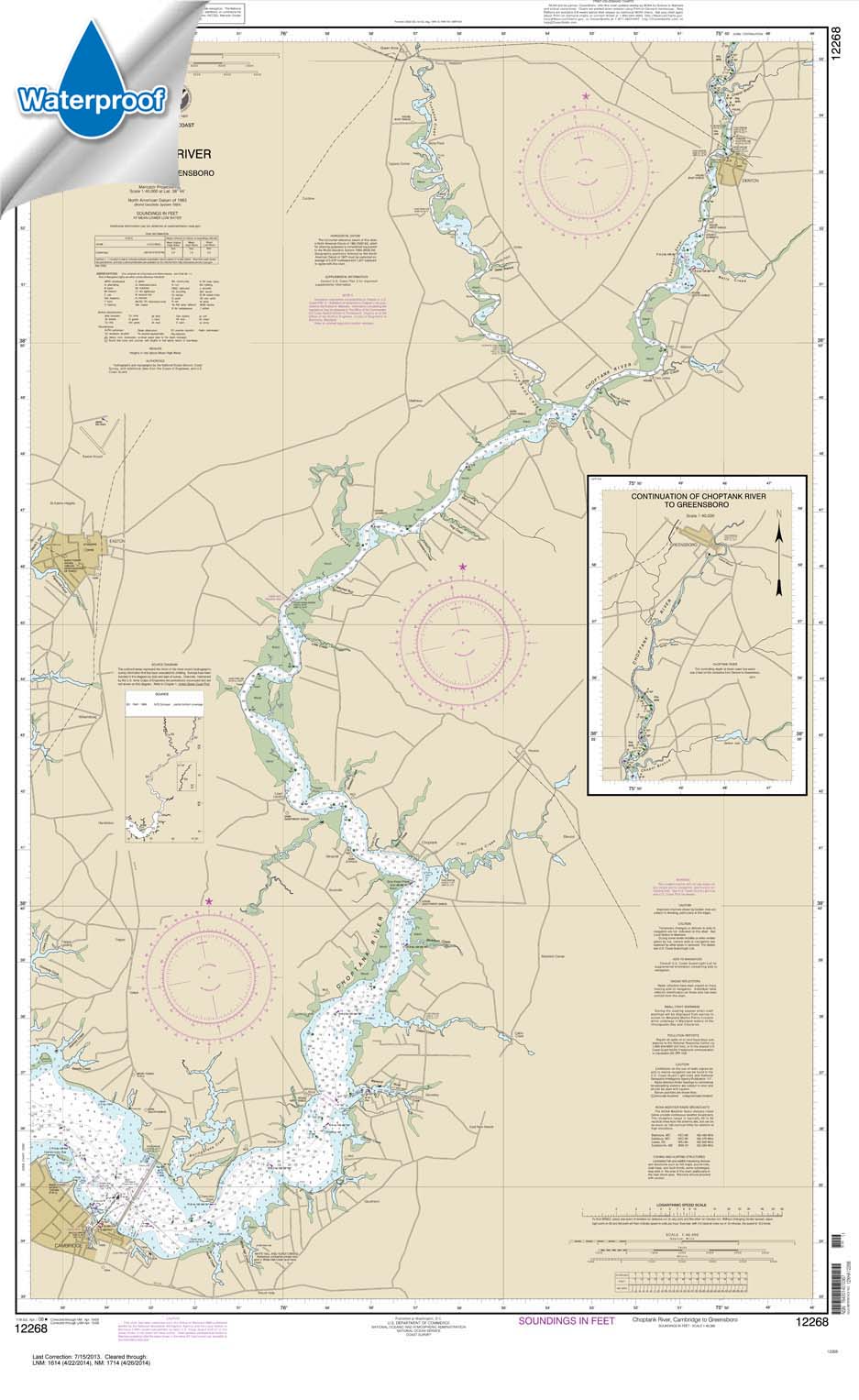 SMALL FORMAT WATERPROOF Paradise Cay Publications NOAA Chart 12268 Choptank River Cambridge to Greensboro 21.00 x 34.22