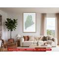 Maine sectional chart wall map hanging in a living room