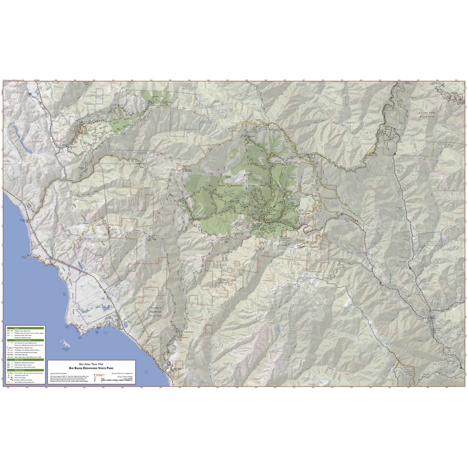 Books & Gifts :: Pacific Northwest :: Bay Area Trail Map: Big Basin and ...