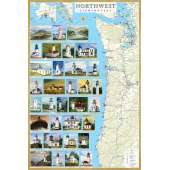 Lighthouses :Northwest Lighthouses Illustrated Map & Guide Laminated Poster