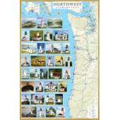 Northwest Lighthouses Illustrated Map & Guide Laminated Poster