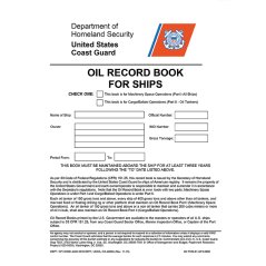 This record book is issued by the Secretary of Transportation and the United States Coast Guard. It remains the property of the United States Government and each owner / operator is responsible to maintain and surrender it in accordance with the Secretary\'s regulations. Note that the Oil Record Book is one book with two parts; Machinery Space Operations is under Part 1 and Cargo / Ballast Operations is under Part II. An Oil Tanker of 150 gross tons or above must maintain Parts 1 and II of the Oil Record Book. A ship of 400 gross tons or above, other than an oil tanker, and any other ship required by 33 CFR Part 151 must maintain Machinery Space Operations (Part 1) in the Oil Record Book.