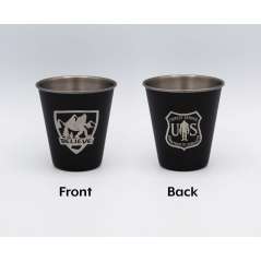 Bigfoot Believe Shield with USFS Department of Sasquatch - Stainless Steel Shot Glass - Paracay