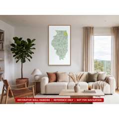 Illinois sectional chart wall map hanging in a living room