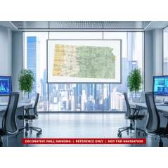 Kansas sectional chart wall map on an office wall