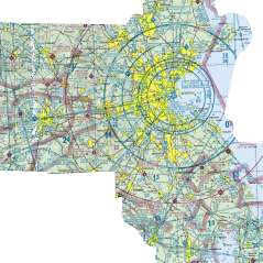 Close-up of the Massachusetts sectional chart showing airports and airspace