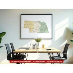 Nebraska sectional chart wall map hanging in an office