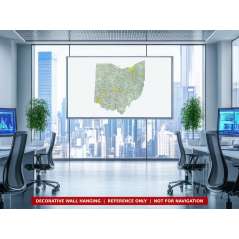 Ohio sectional chart wall map on an office wall