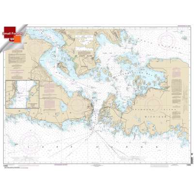 Great Lakes NOAA Charts :Small Format NOAA Chart 14882: St. Mars River - Detour Passage to Munuscong Lake;Detour Passage