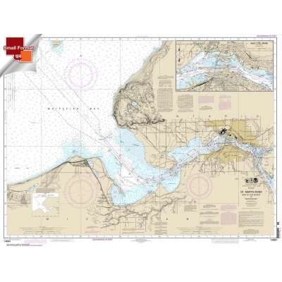 Great Lakes NOAA Charts :Small Format NOAA Chart 14884: St. Marys River - Head of Lake Nicolet to Whitefish Bay;Sault Ste. Marie