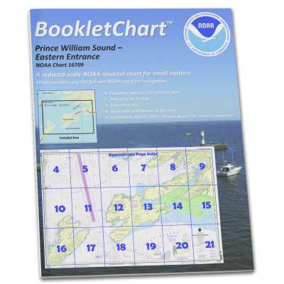 HISTORICAL NOAA BookletChart 16709: Prince William Sound-Eastern Entrance, Handy 8.5" x 11" Size. Paper Chart Book Designed for use Aboard Small Craft