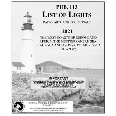 Pub 113 List of Lights: West Coasts of Europe and  Africa, Mediterranean Sea, Black Sea (CURRENT EDITION)