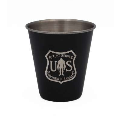 Bigfoot Believe Shield with USFS Department of Sasquatch - Stainless Steel Shot Glass