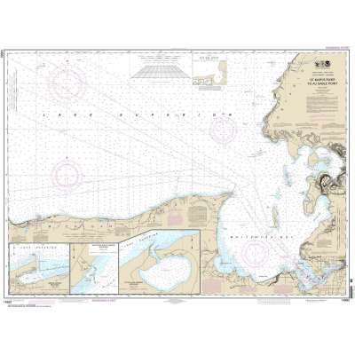 Great Lakes NOAA Charts :HISTORICAL NOAA Chart 14962: St. Marys River to Au Sable Point;Whitefish Point;Little Lake Harbors;Grand Marais Harbor