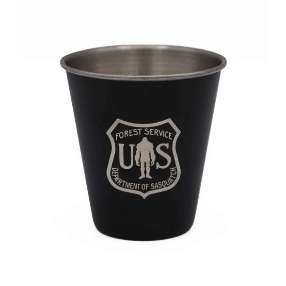 Bigfoot Believe Shield with USFS Department of Sasquatch - Stainless Steel Shot Glass - Paracay