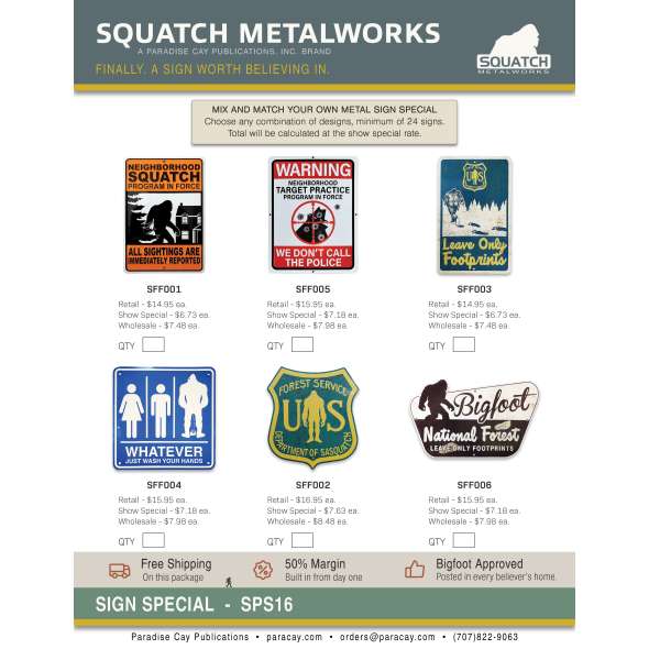 Squatch Metalworks Package Deal - Signs (WHOLESALE ONLY) SPS16 - Paracay