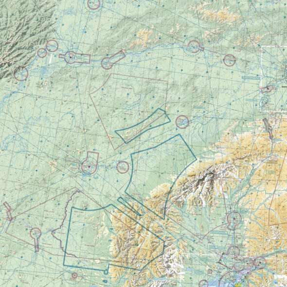 Close-up of the Alaska sectional chart showing airports and airspace