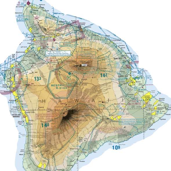 Close-up of the Hawaii sectional chart showing airports and airspace