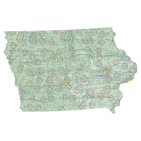 Iowa sectional chart wall map, decorative FAA chart, reference only
