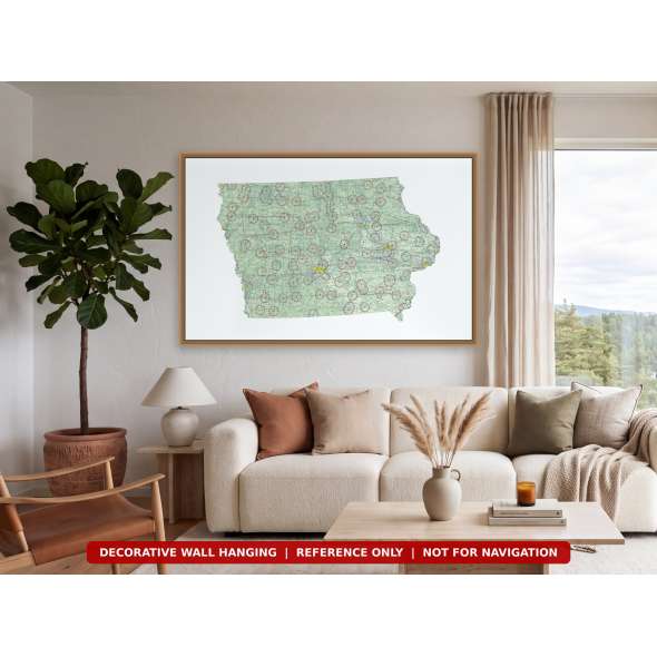 Iowa sectional chart wall map hanging in a living room