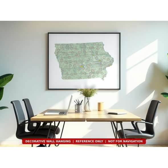 Iowa sectional chart wall map hanging in an office
