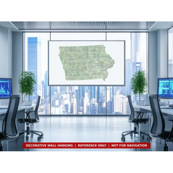 Iowa sectional chart wall map on an office wall