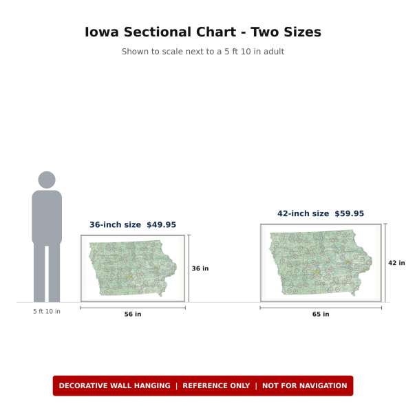 Iowa sectional chart wall map size comparison