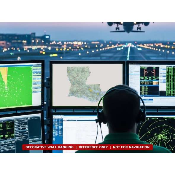 Louisiana sectional chart wall map on a control tower screen