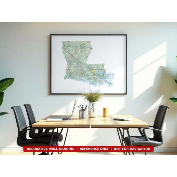 Louisiana sectional chart wall map hanging in an office