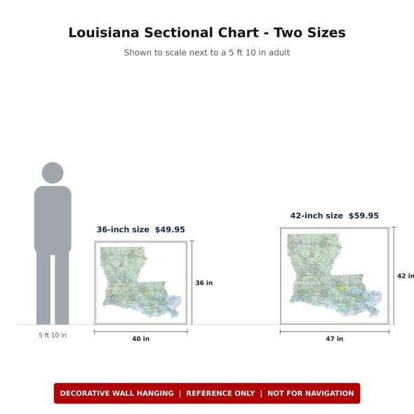 Louisiana sectional chart wall map size comparison