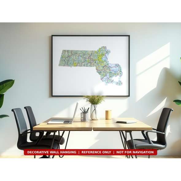 Massachusetts sectional chart wall map hanging in an office