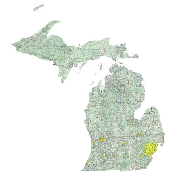 Michigan sectional chart wall map, decorative FAA chart, reference only