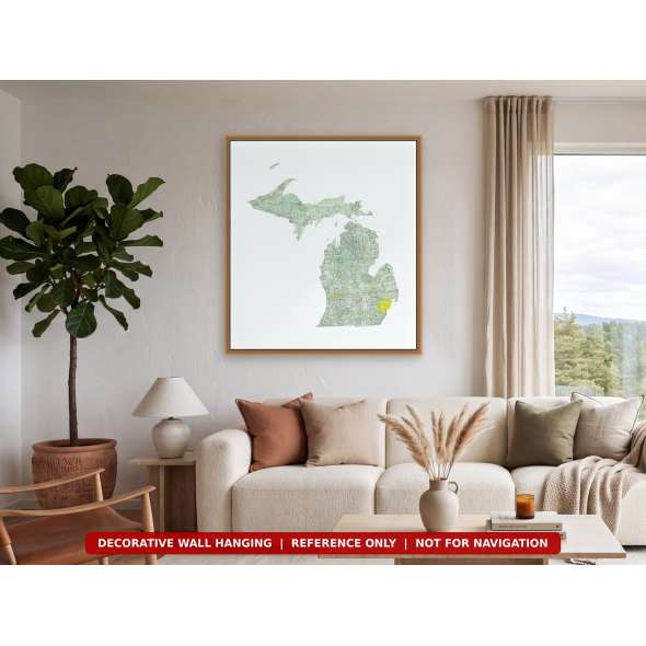 Michigan sectional chart wall map hanging in a living room