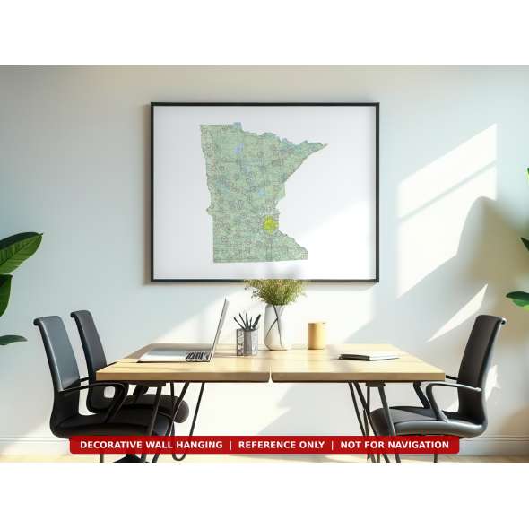 Minnesota sectional chart wall map hanging in an office
