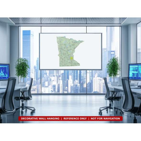 Minnesota sectional chart wall map on an office wall