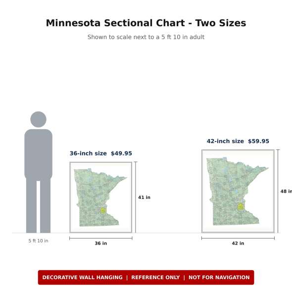 Minnesota sectional chart wall map size comparison