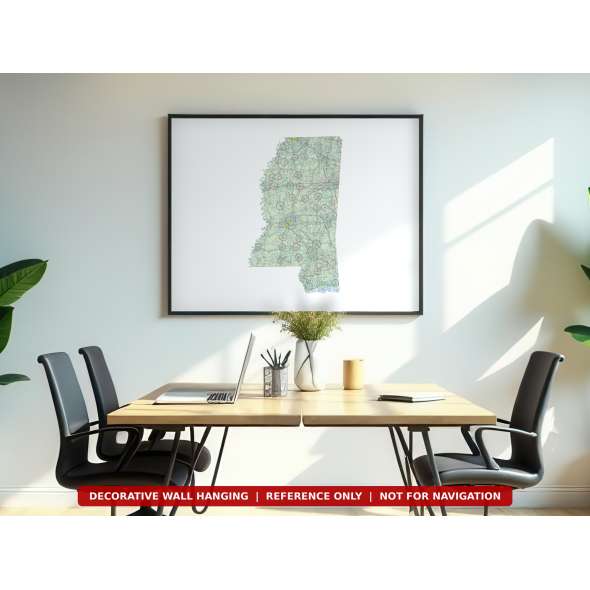 Mississippi sectional chart wall map hanging in an office