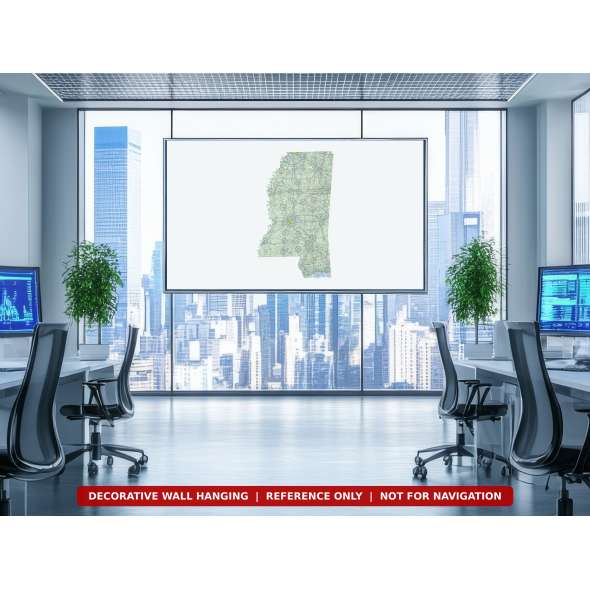 Mississippi sectional chart wall map on an office wall