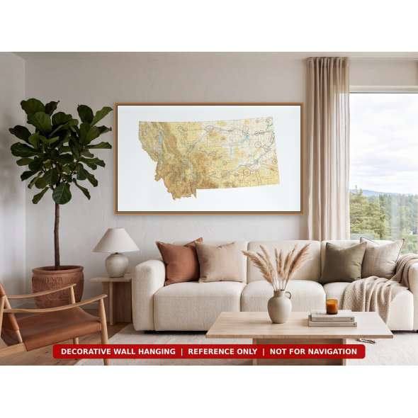 Montana sectional chart wall map hanging in a living room