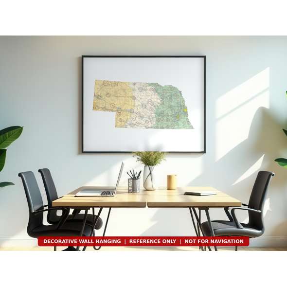 Nebraska sectional chart wall map hanging in an office