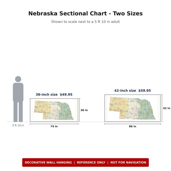 Nebraska sectional chart wall map size comparison