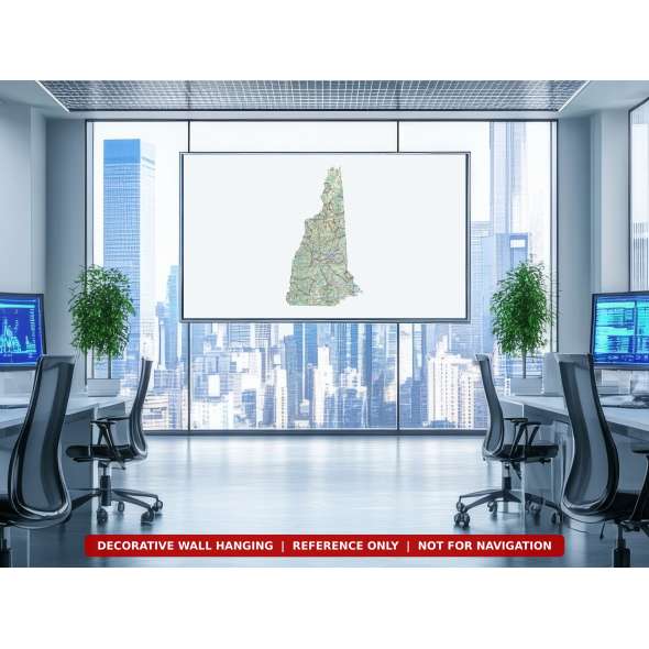 New Hampshire sectional chart wall map on an office wall