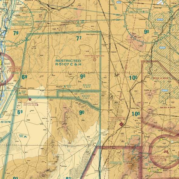 Close-up of the New Mexico sectional chart showing airports and airspace