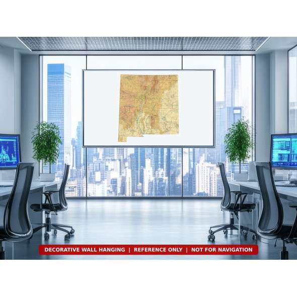 New Mexico sectional chart wall map on an office wall