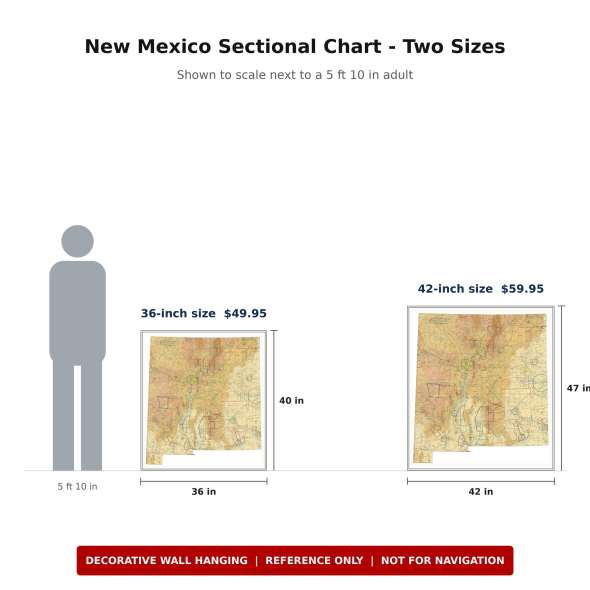 New Mexico sectional chart wall map size comparison