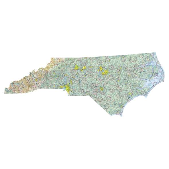 North Carolina sectional chart wall map, decorative FAA chart, reference only