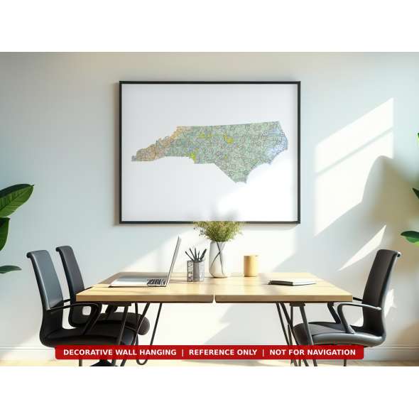 North Carolina sectional chart wall map hanging in an office