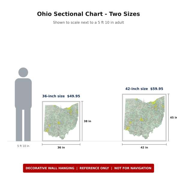 Ohio sectional chart wall map size comparison
