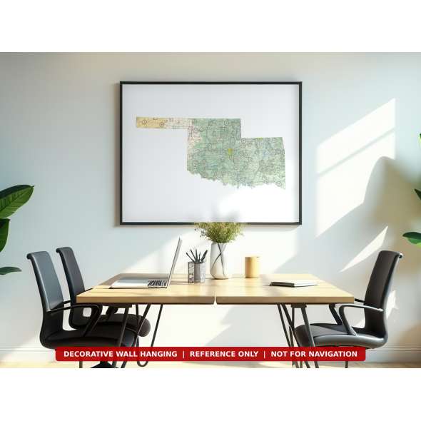 Oklahoma sectional chart wall map hanging in an office