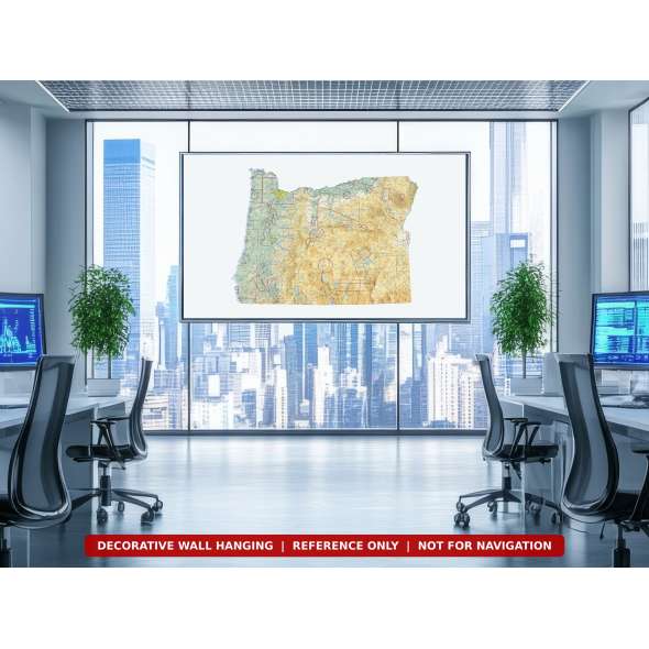 Oregon sectional chart wall map on an office wall